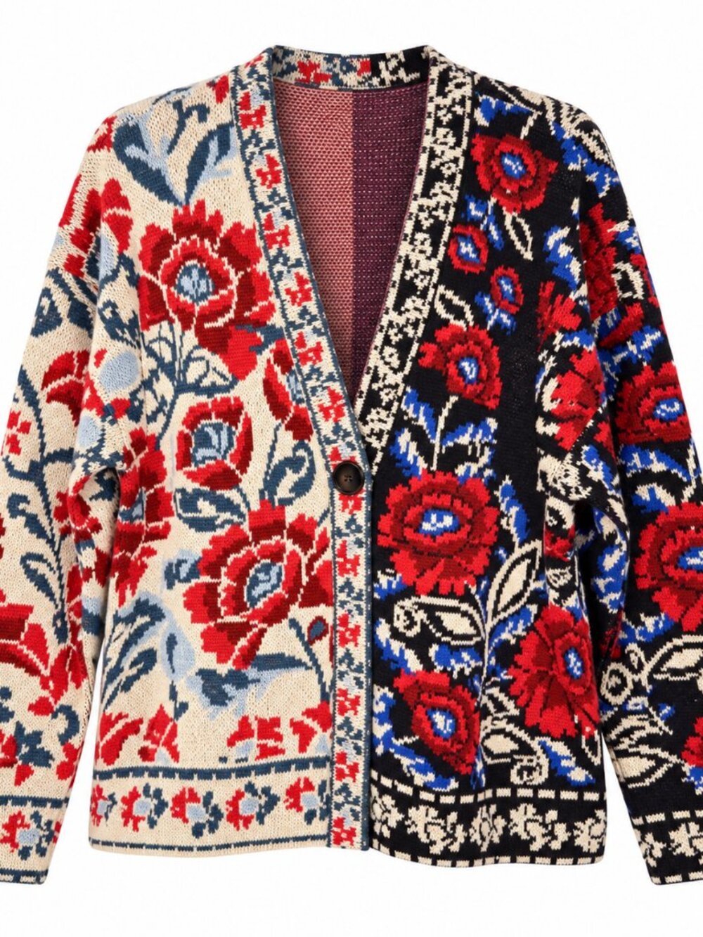 NWT Farm Rio Mixed Valentina Black Floral Knit Cardigan M - Picture 2 of 7
